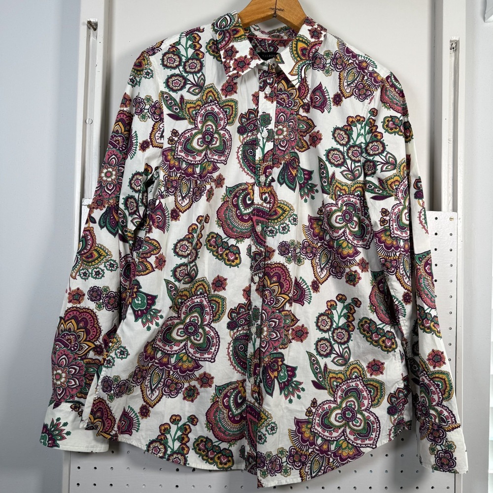 Talbots Shirt Womens Medium Multi Delicate Paisley‎ Button-Up Preppy Cottagecore